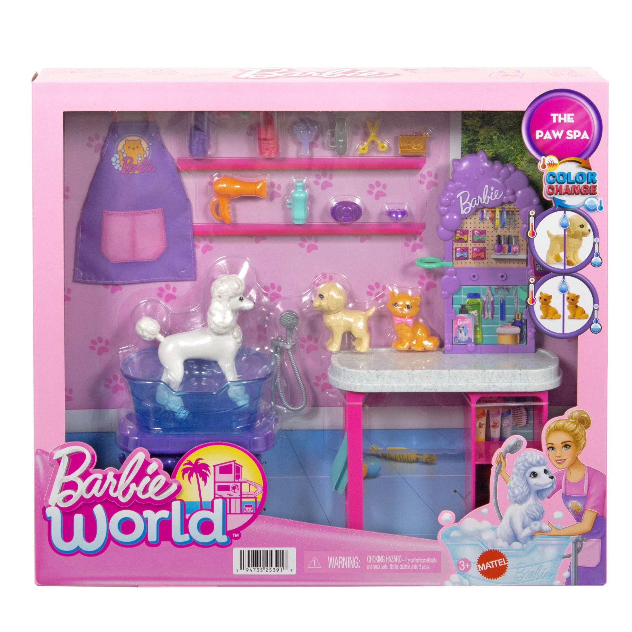 Barbie World Paw Spa Playset with 3 Pets, Wash and Groom Stations [Walmart Exclusive]