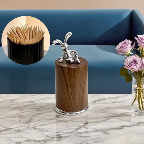 Portadientes para palillos de conejo - Dispensador de diseño de veta de madera para decoración de cocina, oficina o restaurante