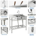 thumbnail image 3 of Free Standing Commercial Kitchen Sink, Stainless Steel Utility Sink with Hot & Cold Hoses, NSF Certificated, Stainless Steel Double Bowl Utility Sink Set for Garage, Restaurant (47 Inch), 3 of 9