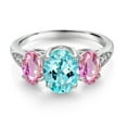 thumbnail image 2 of Gem Stone King 10K White Gold Blue Apatite Pink Sapphire and White Lab Grown Diamond 3 Stone Engagement Ring for Women (2.44 Cttw, Gemstone Birthstone, Size 5), 2 of 5