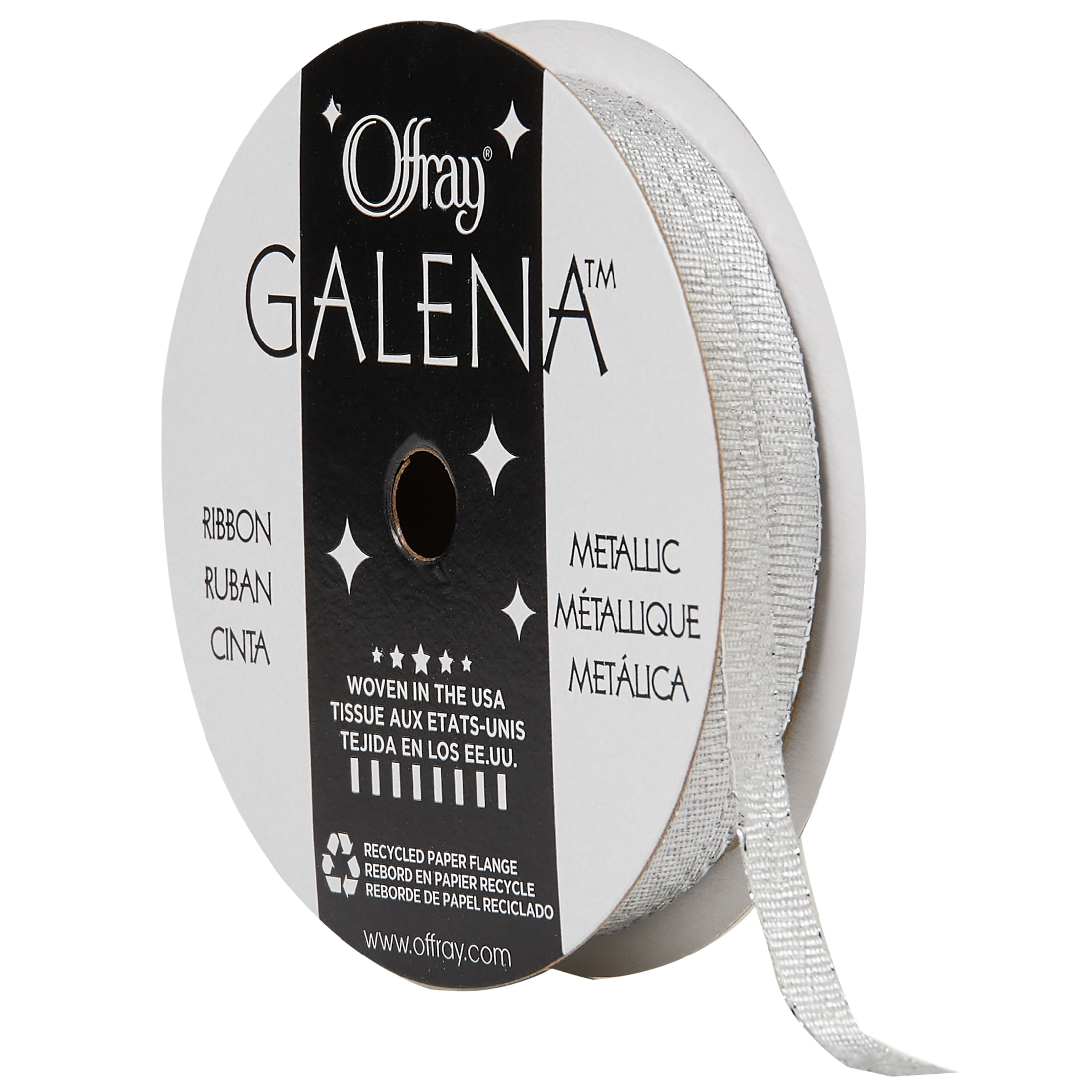 Offray Ribbon, Silver 1/4 inch Galena Metallic Ribbon, 5