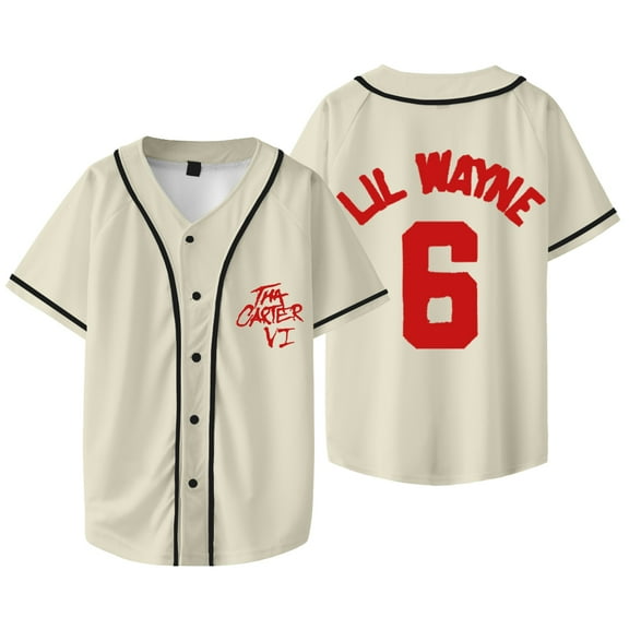 Lil Wayne 6 Logo Baseball Jacket Tee Tha Carter VI Tour Merch Women Men V-neck Short Sleeve T-shirts