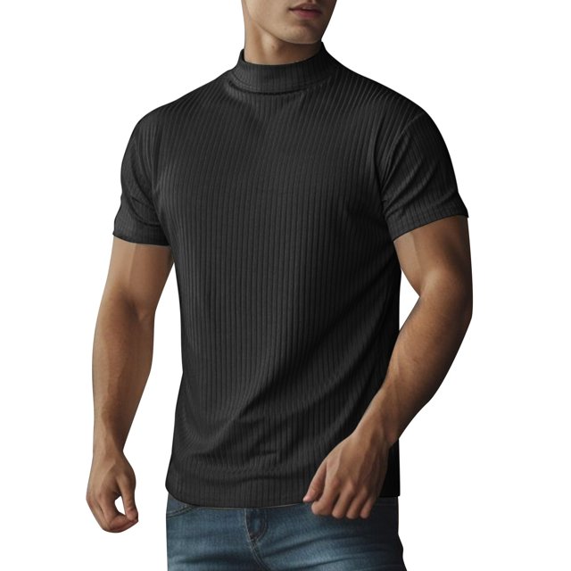 adviicd Chemises pour Hommes T-Shirts Légers en Coton Col Rond Coupe Régulière Tee Uni Noir,TG