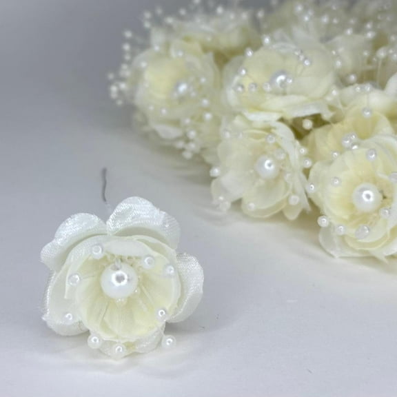 Organza and Satin Flower with Pearl Spray Ivory(72 Flowers)
