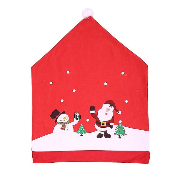 Decoraciones navideñas Fundas traseras para sillas navideñas rojas Decoraciones, sombrero de muñeco de nieve de Papá Noel Funda antideslizante para asiento de silla de Navidad para