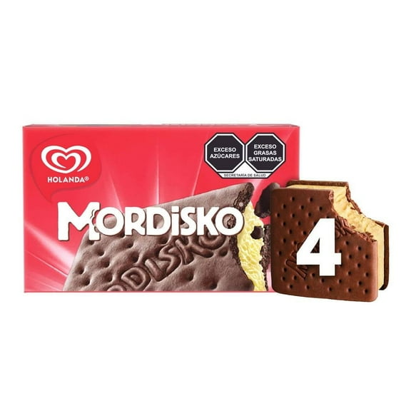 Sándwich helado Mordisko sabor vainilla 4 pzas de 59.4 g c/u