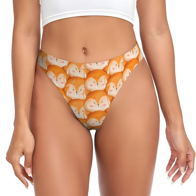 Balery Beautiful Fox A Tangas de Algodón para Mujer con Estampado – Ropa Interior Sexy, Transpirable, G-string-Large