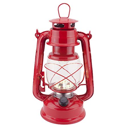 Vintage LED Hurricane Lantern, Warm White Battery Operated, Antique Metal Hanging Lantern with Dimmer Switch, 15 LEDs, 150 Lumen for Indoor or Outdoor Use