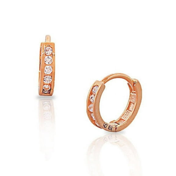 925 Sterling Silver Small White Cz Hoop Huggie Earrings