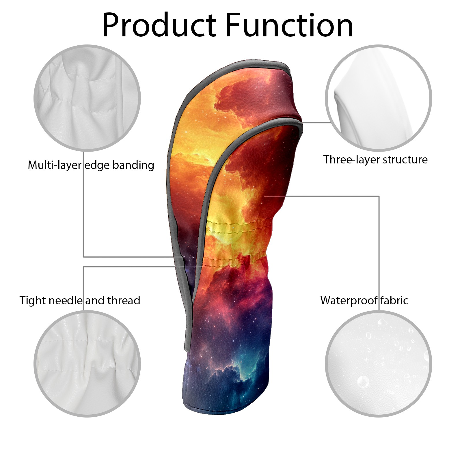Golf Club Covers PU Leather Waterproof Head Covers for Fairway Woods Hybrids Gradient Aurora