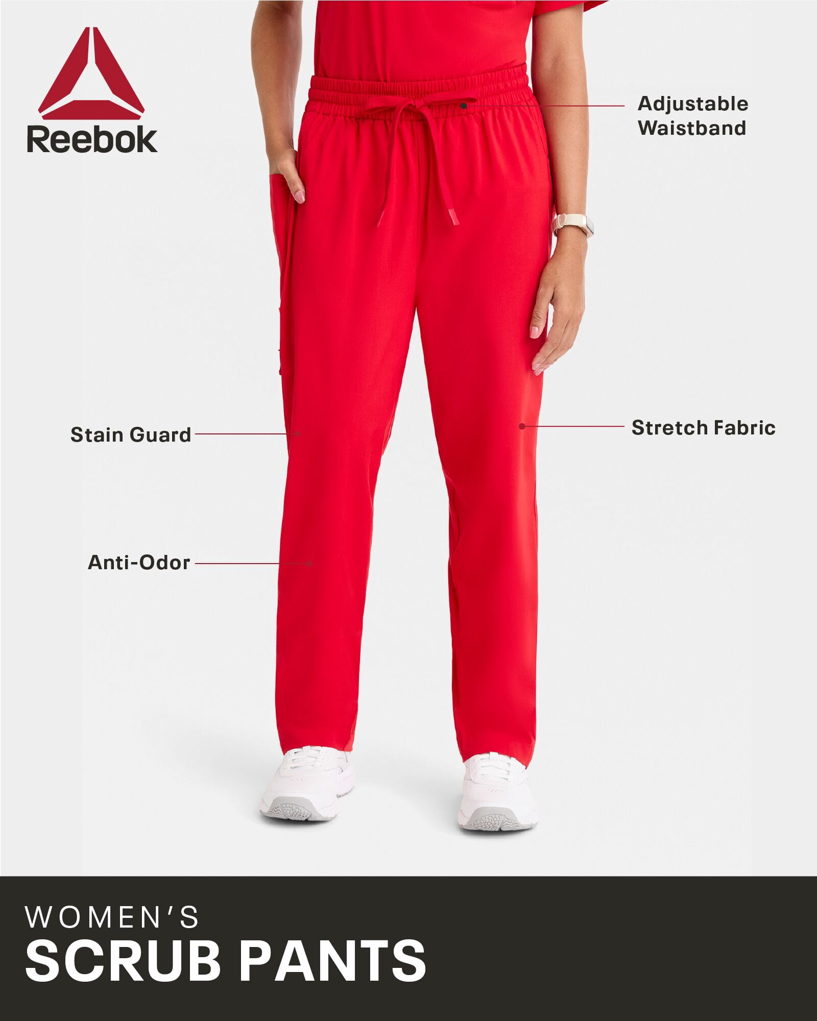 Reebok Women's Tech Comfort 4 Pocket Straight Leg Scrub Pants, 1 Pack, Sizes S - 3XL