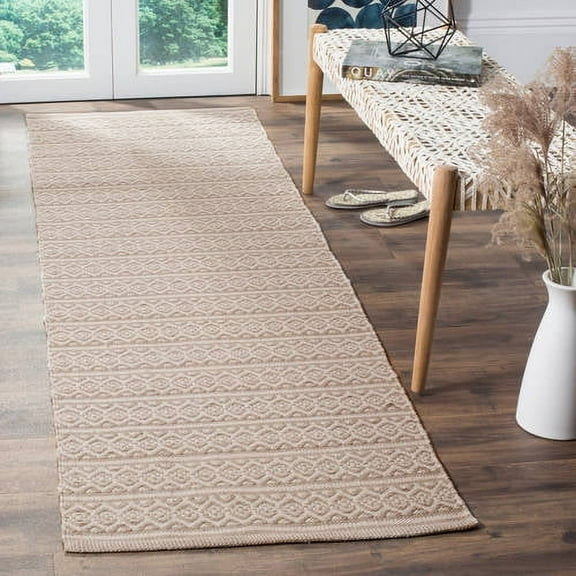 SAFAVIEH Montauk Randall Geometric Striped Cotton Area Rug, Ivory/Grey, 5' x 8'