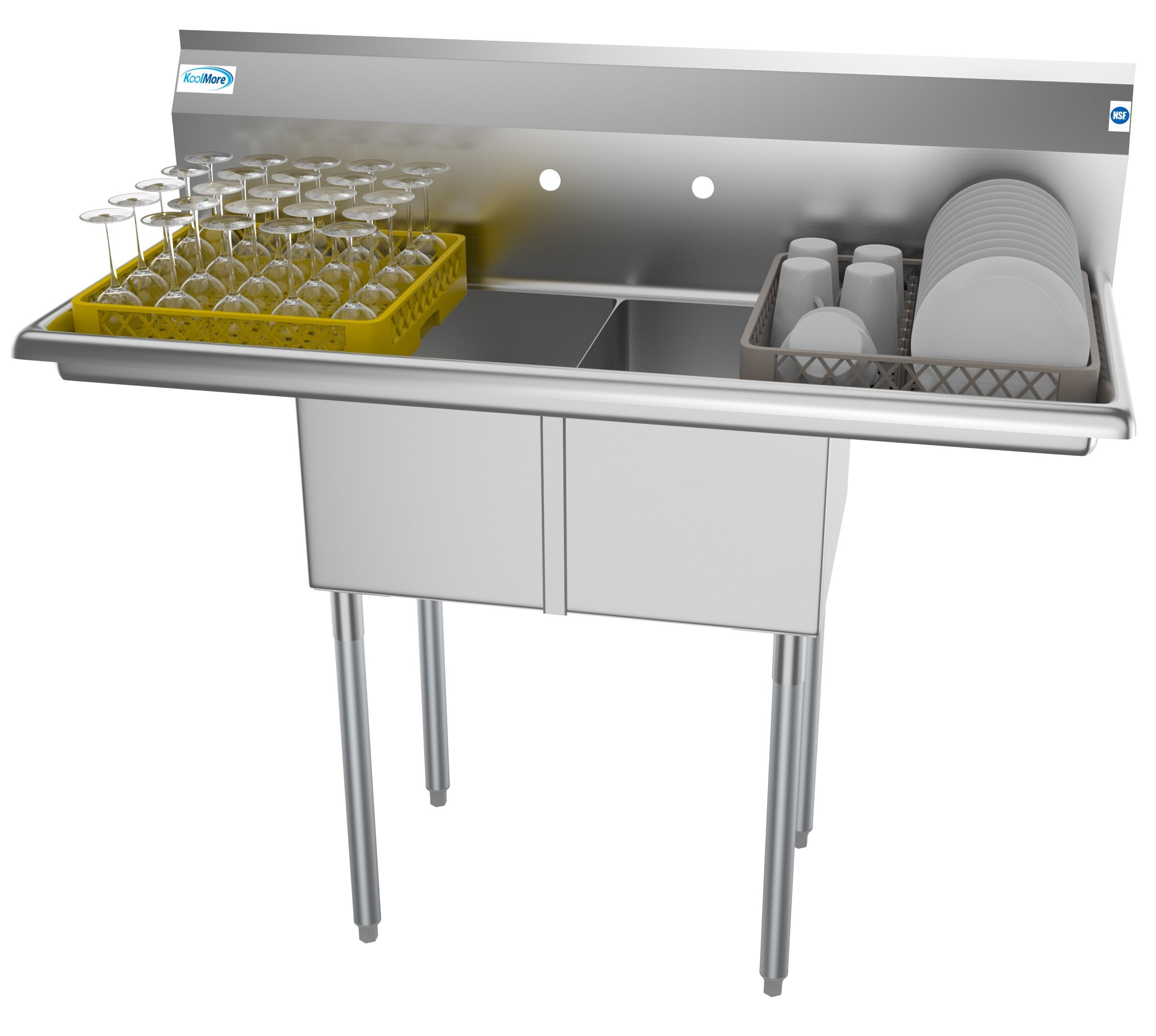 2 Compartment 48" Stainless Steel Commercial Kitchen Prep ...