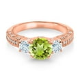 thumbnail image 2 of Gem Stone King 18K Rose Gold Plated Silver Green Peridot Sky Blue Aquamarine and White Moissanite Engagement Ring for Women (2.03 Cttw, Gemstone August Birthstone, Round 7MM and 4MM, Size 8), 2 of 3