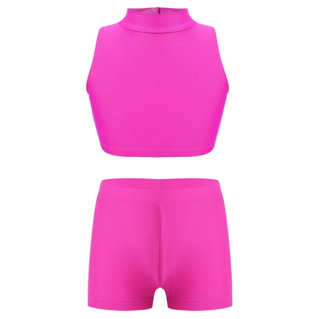 TSSOE Kids Girls Sleeveless Crop Tank Top with Shorts UV Protection Rashguard Swimsuit Bathing Suit Hot Pink 10