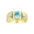 thumbnail image 1 of RYLOS Men's Rings 14K Yellow Gold Ring Classic Designer Style 8X6MM Oval Gemstone & Diamond Ring Blue Topaz Birthstone Rings For Men Size 8, 1 of 7