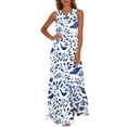 thumbnail image 2 of Nuoqisi Womens Summer Maxi Dress 2026 Casual V Neck Floral Sleeveless Sun Dress Trendy Beach Vacation Long Flowy Dresses, 2 of 8