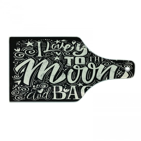 Saying Cutting Board, I Love You to the Moon and Back Lettering Ornaments Illustration, Decorative Tempered Glass Cutting and Serving Board, in 3 Sizes, by Ambesonne