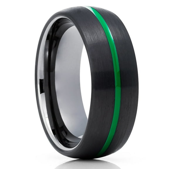 Black Wedding Ring,Green Tungsten Ring,8mm Tungsten Ring,Engagement Ring,Tungsten Carbide Ring