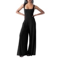 thumbnail image 3 of HBFAGFB Jumpsuits for Women Square Neck Ribbed Wide Leg Sleeveless High Waist Pant Rompers Black Size L, 3 of 9