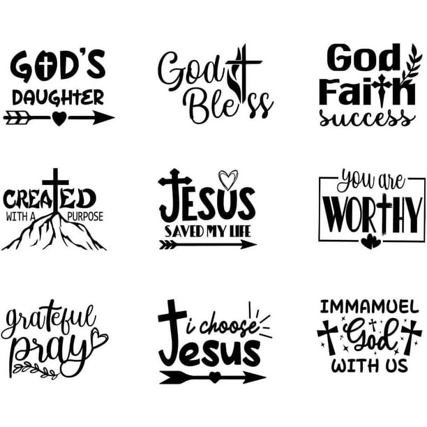 12 parches de papel de transferencia de Jesús para planchar, tamaño de bolsillo, para decoración de ropa, letras, transferencias DTF, listos para prensar.
