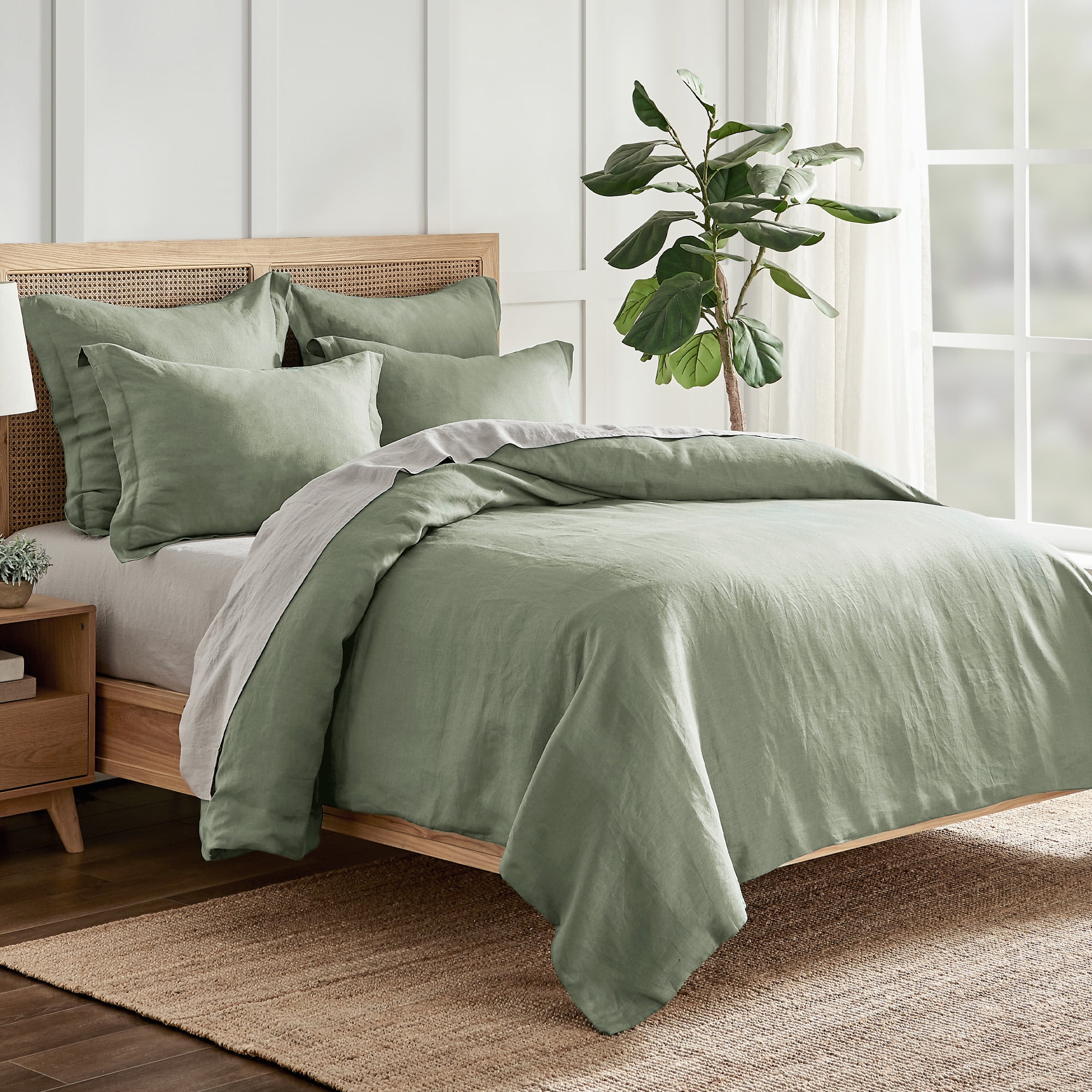 Levtex Home - 100% Linen - Queen Duvet Cover - Washed Linen - Sage Green - Duvet Cover Size (90x94in.)