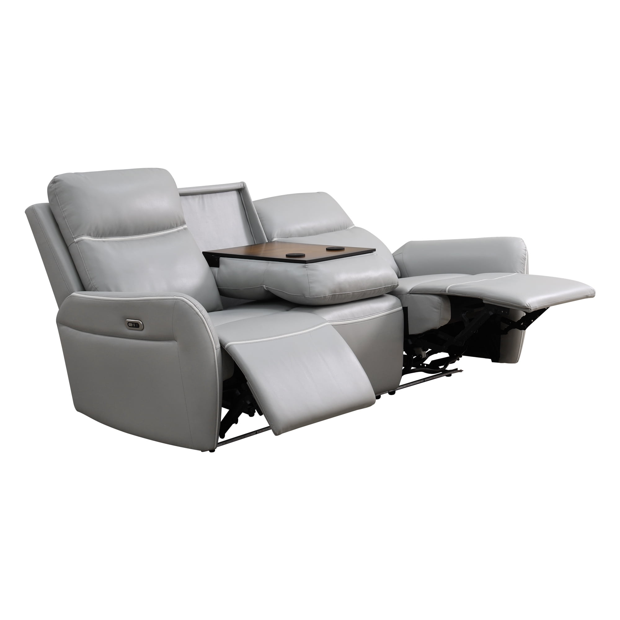 Gewnee Power Reclining Multifunctional Sofa with USB & Wireless Charging, Air Leather, Storage Console, Living Room,Silver Gray