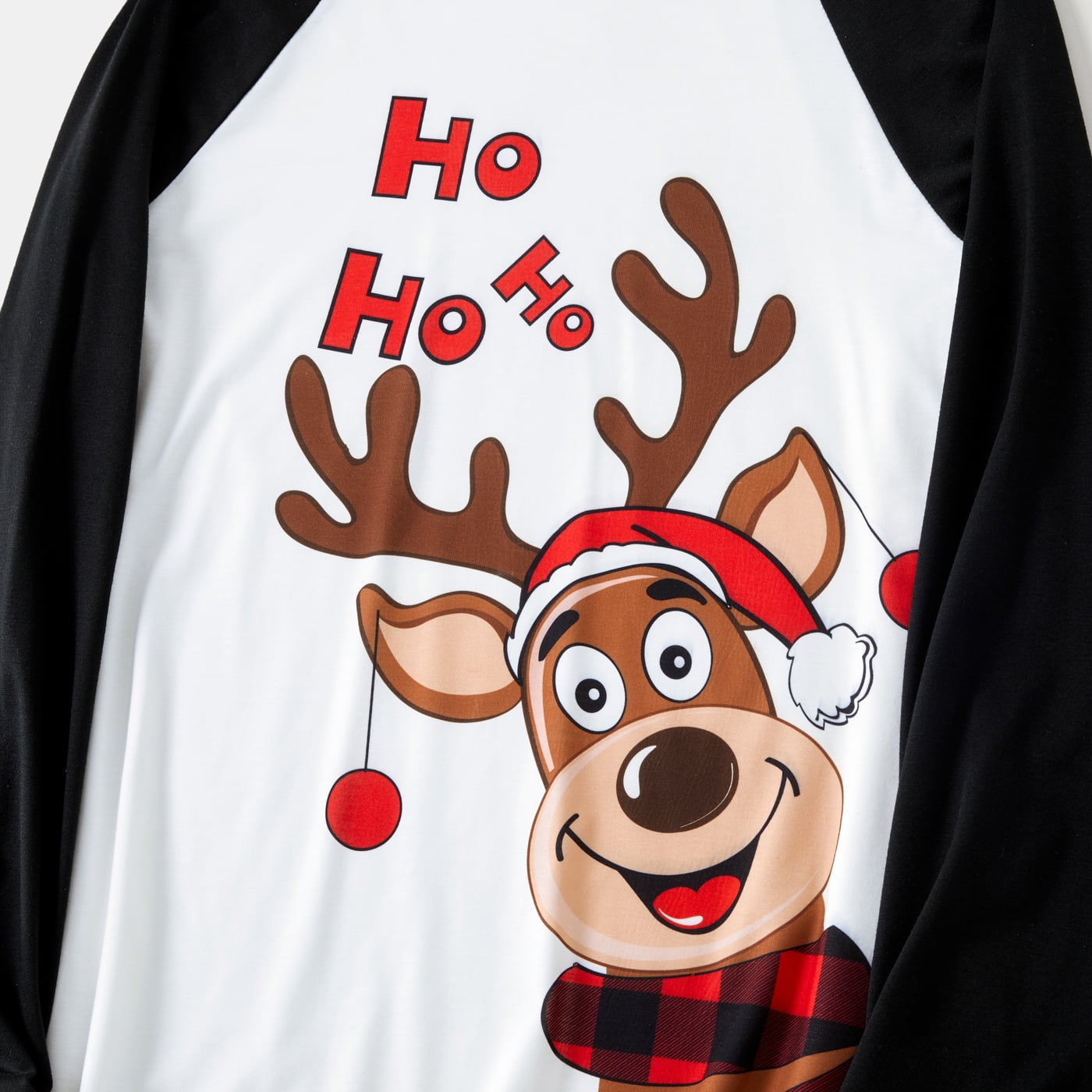 Christmas Cartoon Reindeer Print Red Plaid Family Matching Long-sleeve Pajamas Set (Flame Resistant)