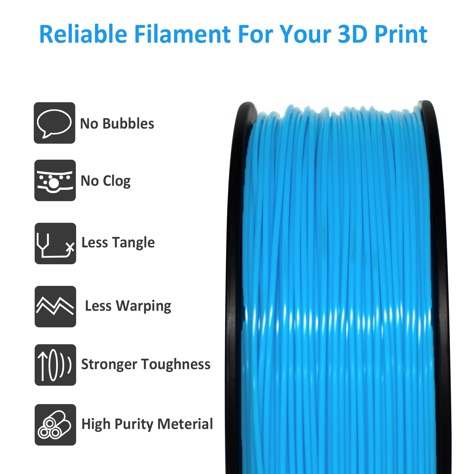 Geeetech neatly wound lake blue ABS filament 1.75mm 3D printer filament 1kg (2.2lbs), dimensional accuracy +/- 0.03 mm, suitable for most FDM 3D printers（5pcs）