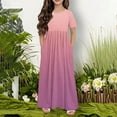thumbnail image 3 of Efsteb Summer Dress for Girls Short Sleeve Round Neck Pleated Dress Casual Loose Long Dresses with Pockets (Watermelon Red,7 Years), 3 of 5