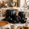 thumbnail image 4 of 7PCS Fake Pumpkins Black, Fall Artificial Pumpkins for Decoration Different Sizes, Halloween Thanksgiving Autumn Harvest DIY Foam Pumpkin Indoor Outdoor Home Decor, 4 of 7