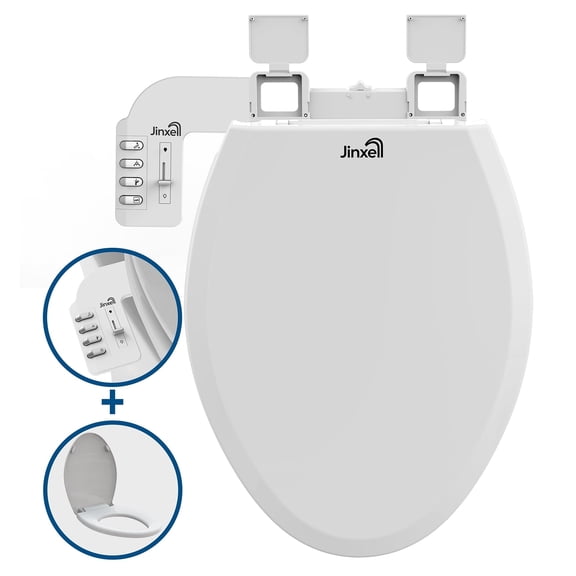 Jinxell Toilet Seat with Bidet- Non-Electric, Self-Cleaning Dual Nozzles for Frontal & Rear Wash, Adjustable Water Pressure, Slow-Close Lid,in Easy Install, Advanced 360° Self-Clean- Elongated Seat