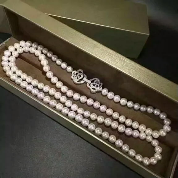 K-KED Elegant AAA Japanese Akoya 8-9mm white pearl Necklace 36 inch 925s