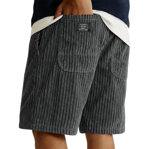 Men‘s Corduroy Shorts Casual Elastic Waistband Regular Fit Shorts Solid Color Lightweight Shorts with Pockets, L