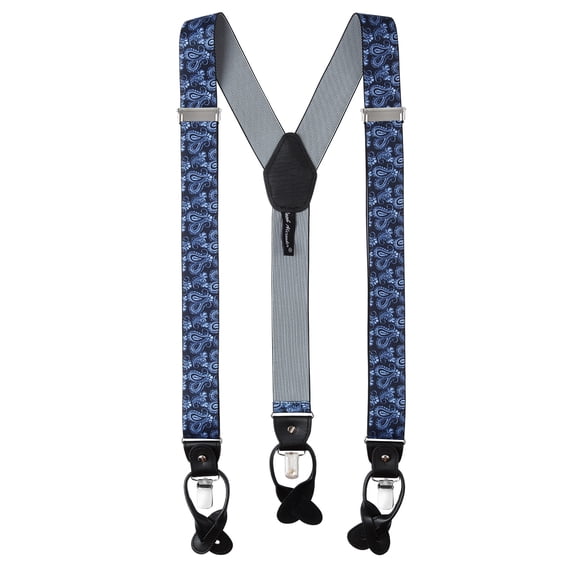 Jacob Alexander Men's Paisley Y-Back Suspenders Braces Convertible Leather Ends Clips - Navy Blue