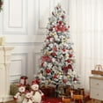 thumbnail image 2 of GAOMON 7.5 Ft Snow Flocked Artificial Christmas Tree, Pre-Lit Hinged Pine Holiday Xmas Tree with 350 LED Lights and Metal Stand, Slim Xmas Tree for Home Office Party Decoration, 2 of 7