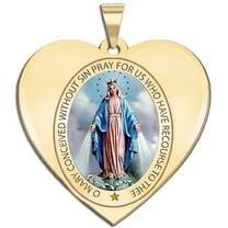 Picturesongold.Com Miraculous Medal Necklace Pendants Heart Shaped Color - 3/4 inch x 3/4 inch Solid 14K Yellow Gold
