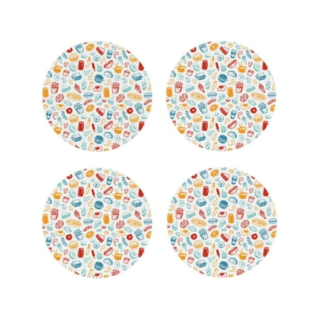 

Honeii Fast Food 2 Print Leather Coaster Set of 4 Ideal for Safeguarding Your Furniture from Drinks Spills and Effortless Cleanup-Round Shape