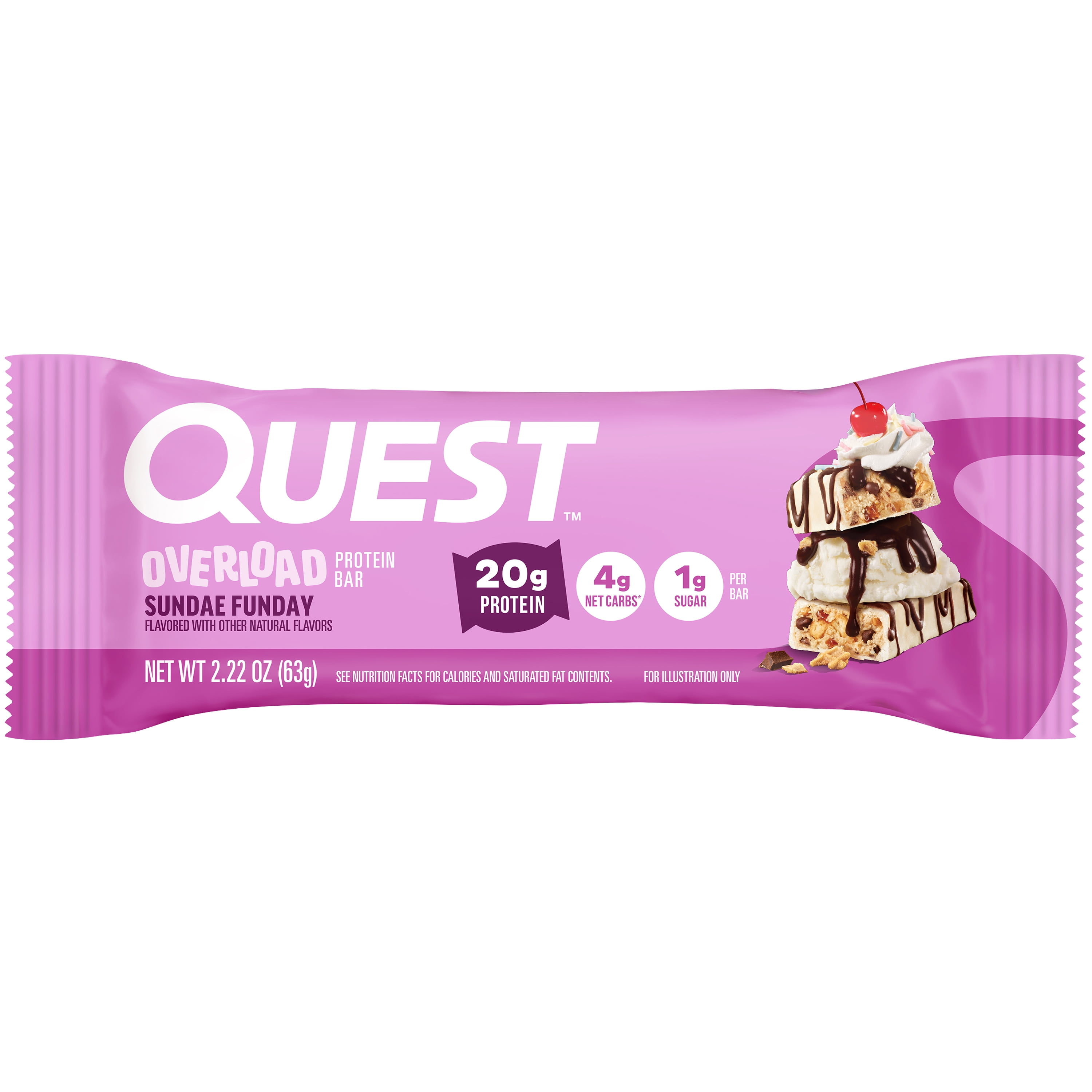 Quest Overload 20g Protein Bar, Sundae Funday Flavor, Protein Bars, Gluten-Free, 4 Count