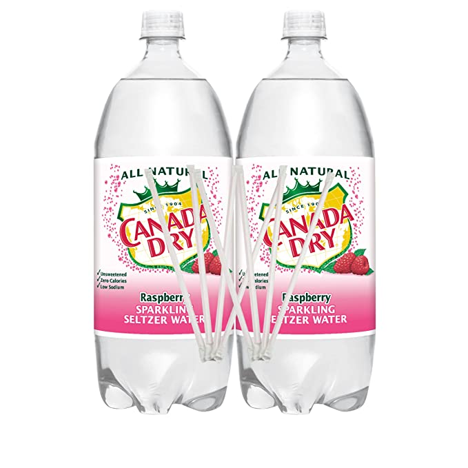 Canada Dry Seltzer Water, Sparkling, Raspberry 2 Liter Bottle (Pack of 2) with Colorful and