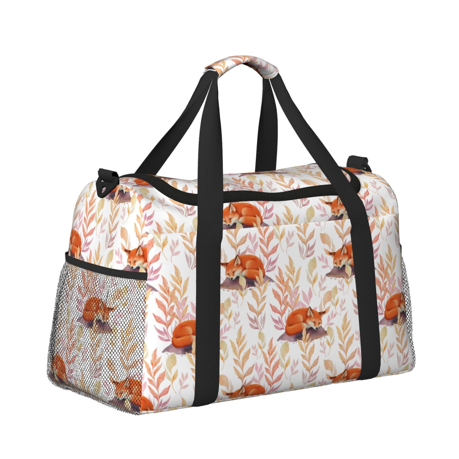 Fuzoiu Cute Sleepy Fox Print Travel Duffle Bag,Carry On Tote Bags,Duffel Bag,Sport Gym Bag, Hospital Bag for Labor and Delivery, Overnight Bag,Luggage Bag