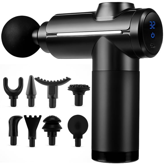 Massage Gun Deep Tissue, Percussion Massager Gun, Back Massager Neck Massager for Athletes, Portable Muscle Massage Gun with 8 Massage Heads & 32 Speeds