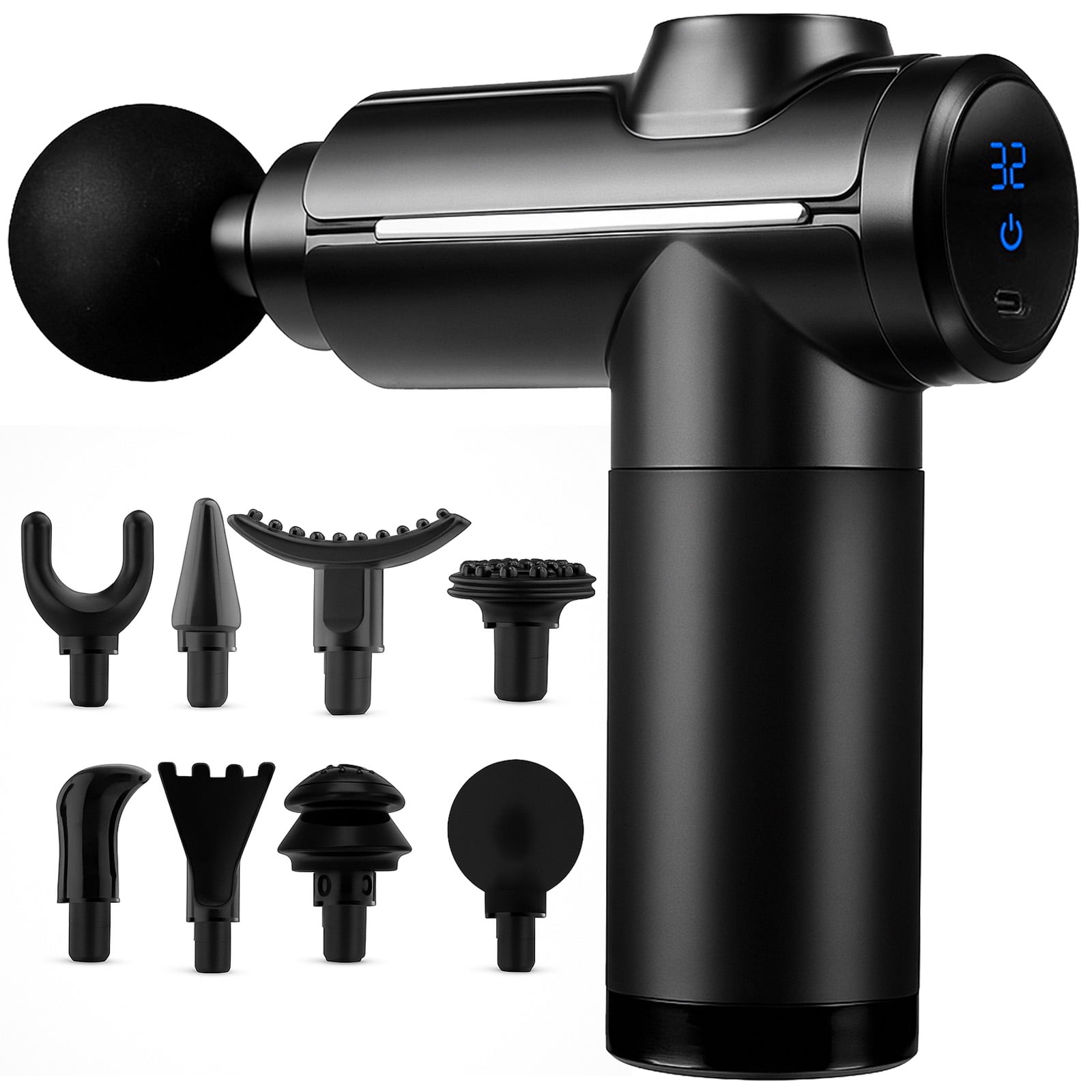 Massage Gun Deep Tissue, Percussion Massager Gun, Back Massager Neck Massager for Athletes, Portable Muscle Massage Gun with 8 Massage Heads & 32 Speeds