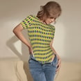 thumbnail image 5 of Haiem Mardi Gras Purple Yellow Plaid Women's Crew Neck Short Sleeve Bodysuit Tops Stretchy Slim Basic-Medium, 5 of 9