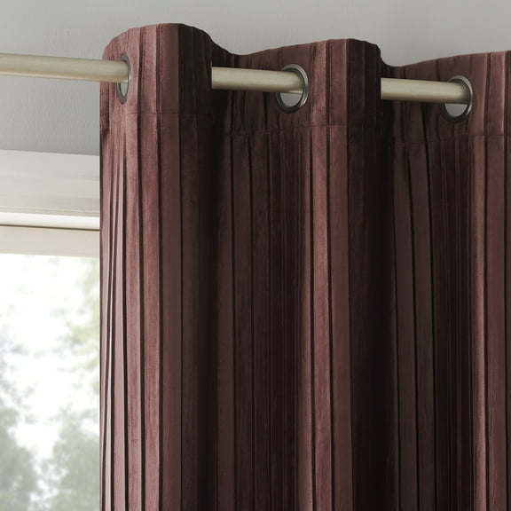 Sun Zero Cascade Pleated Velvet Blackout Grommet Curtain Panel, 40"X96", Wine Red