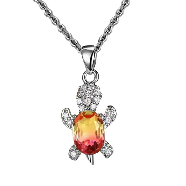 Cartoon Turtle Pendant Rhinestone Necklace Zircon Turtle Necklaces Crystal Chain Jewelry For Women Girls Turtle Pendant Necklace