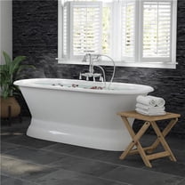 Cambridge Plumbing DE66-PED-398684-PKG-CP-NH 66 in. Cast Iron Dual Ended Pedestal Bathtub with No Faucet Drillings & Complete Plumbing - Polished Chrome