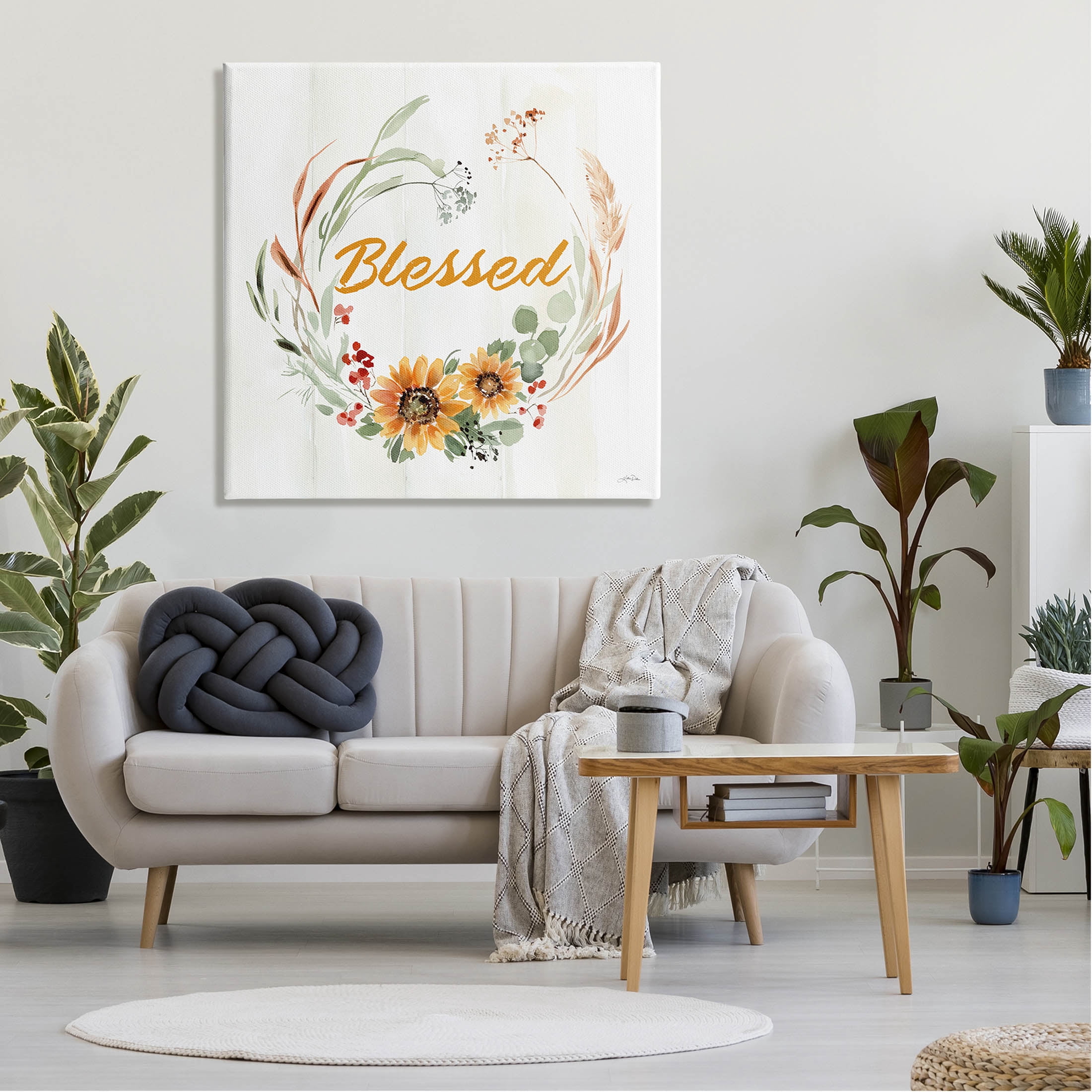 Stupell Industries Blessed Farmhouse Wreath Phrase Graphic Art Gallery Wrapped Canvas Print Wall Art, Design by Katrina Pete
