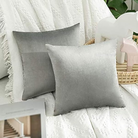 Eryueer Velvet Soft Decorative Square Throw Pillow Case Cushion Covers Pillowcases for Livingroom Sofa Bedroom with Invisible Zipper 12"x12" 2 Pieces Grey