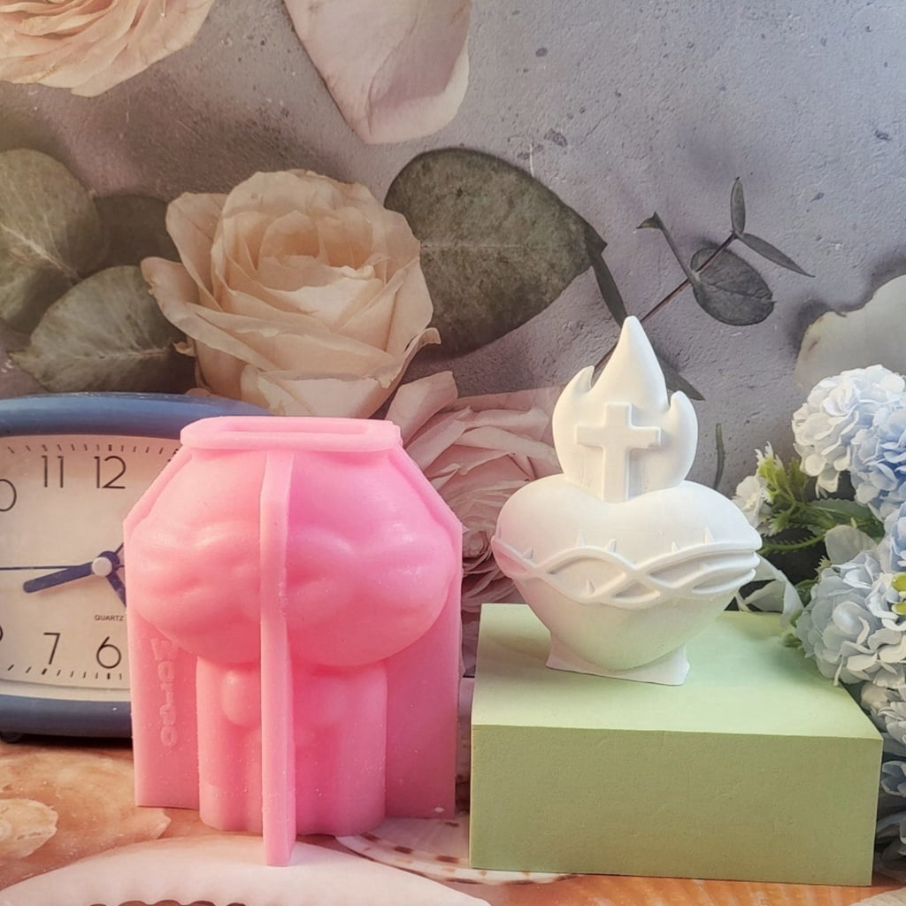 Aurgiarme Flexible Silicone Mold Candle Moulds 3D Heart Pattern Resin Mold Handmade Art Supplies Suitable for Room Decorations